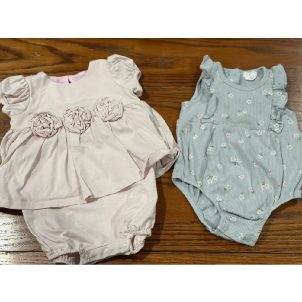 Baby Girl Bundle Romper Dress Blue Pink 9M